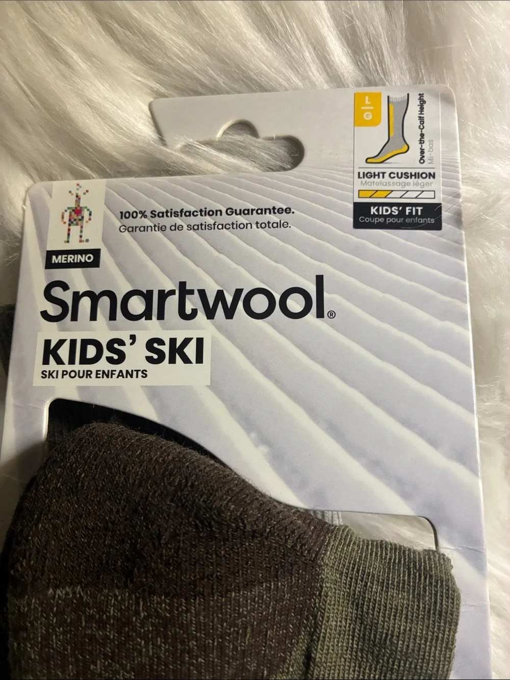 Smartwool Kids' Ski Socks in Olive Green with Multicolor Stripe
